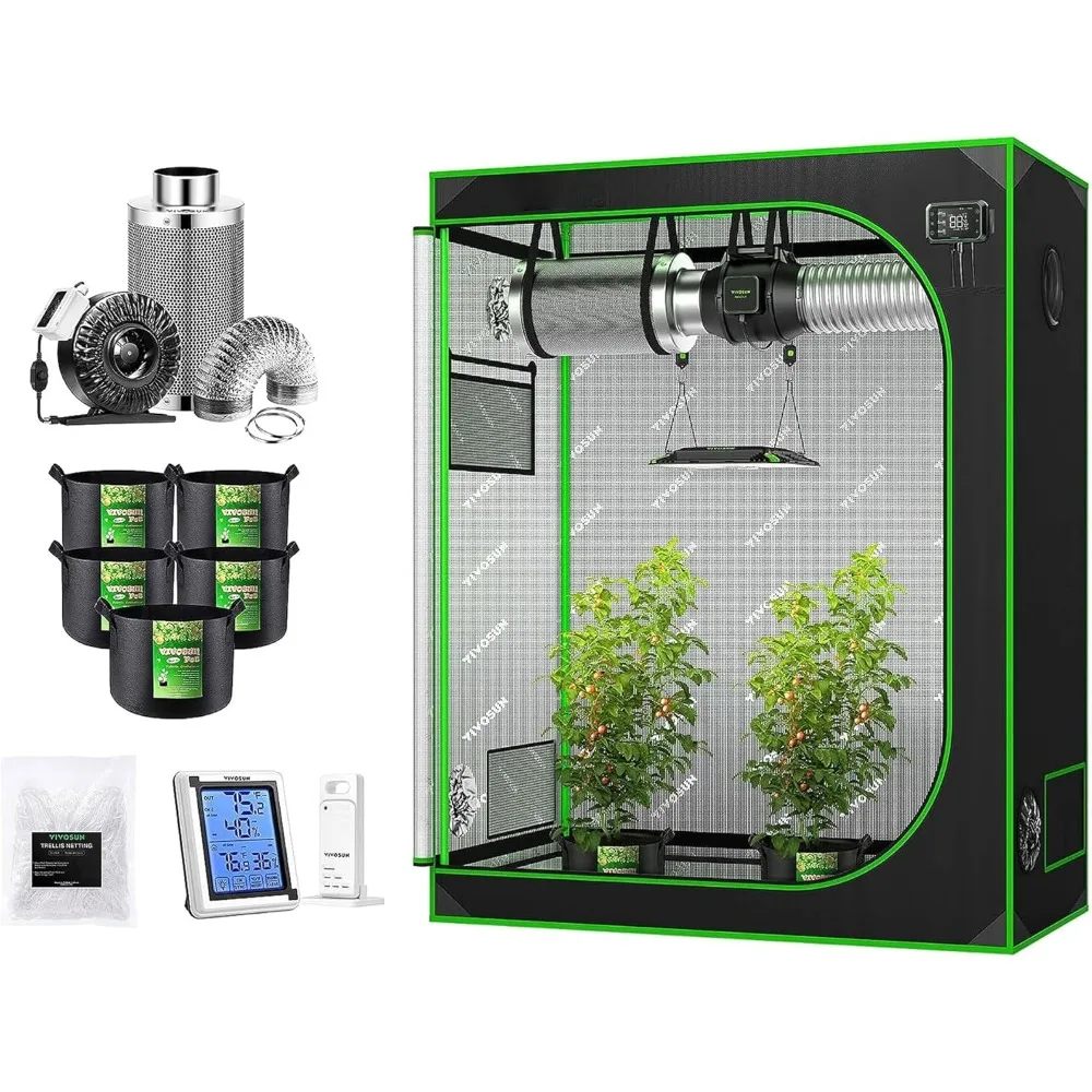 

4' x 2' Complete Grow Tent Kit，Air Filtration Kit, 5-Pack 5 Gallon Grow Bags, 5' x 15' Trellis Netting and Hygrometer, Grow Tent