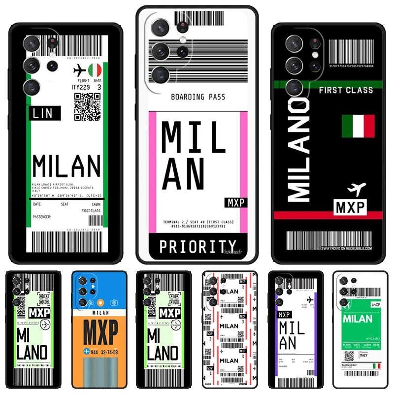 Milan Boarding Pass phone case For Samsung Galaxy S24 S23 S22 Ultra Note 10 20 Plus S8 S9 S10 S20 S21 FE Cover