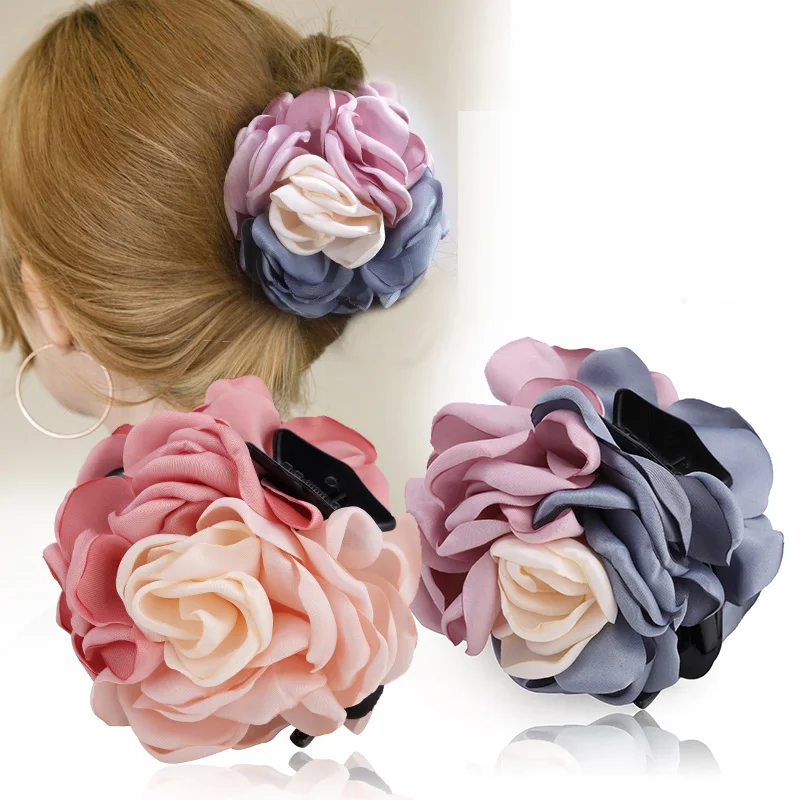 Big Camellia Flower Hair Claws Clips Women Girls Muliticolor Rose Large Hair Clamps Ponytail Holder Barrettes Hair Accessories