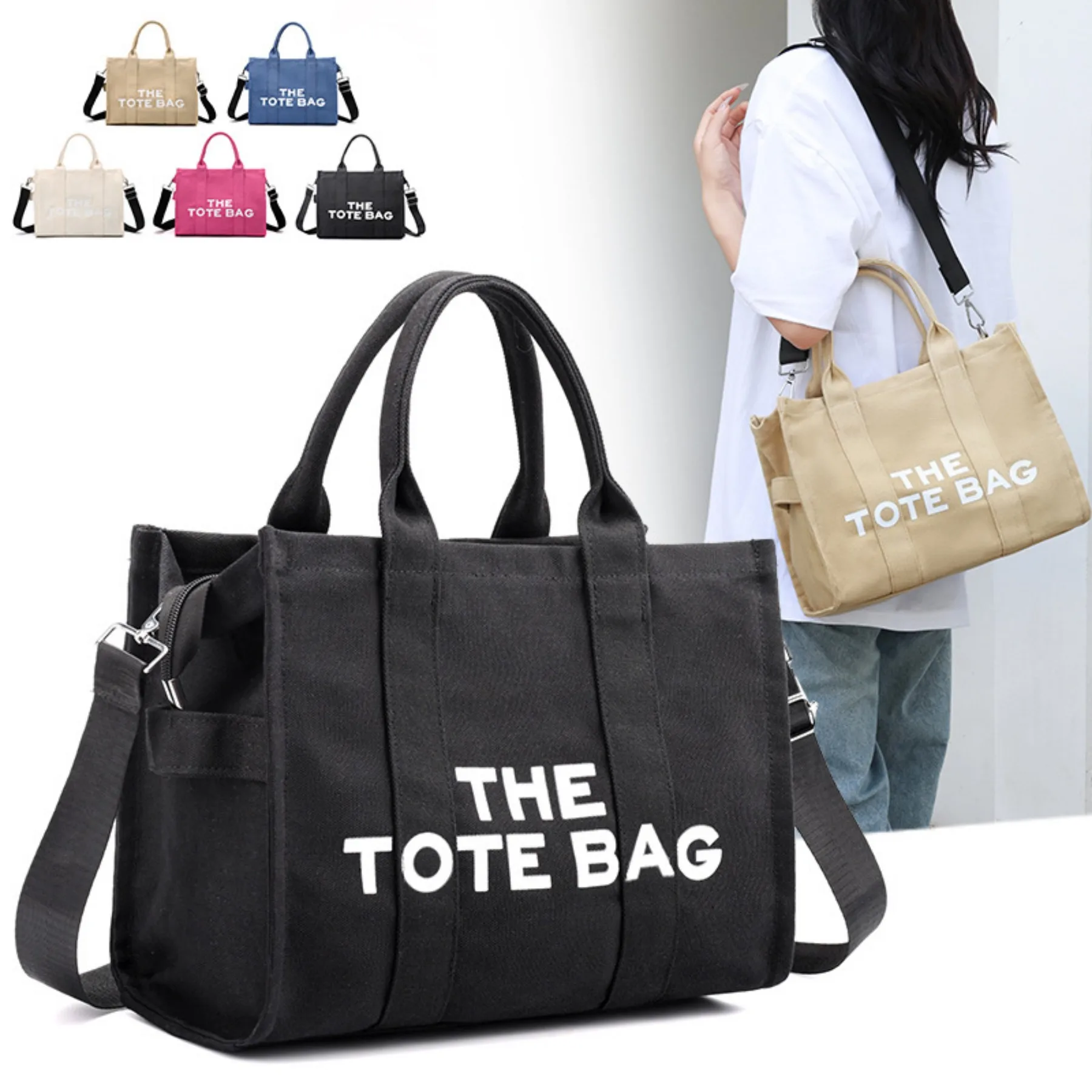 The Woven Medium Tote Bag Canvas Tote Bag Waterproof Nylon Multi Pocket Shoulder Bags