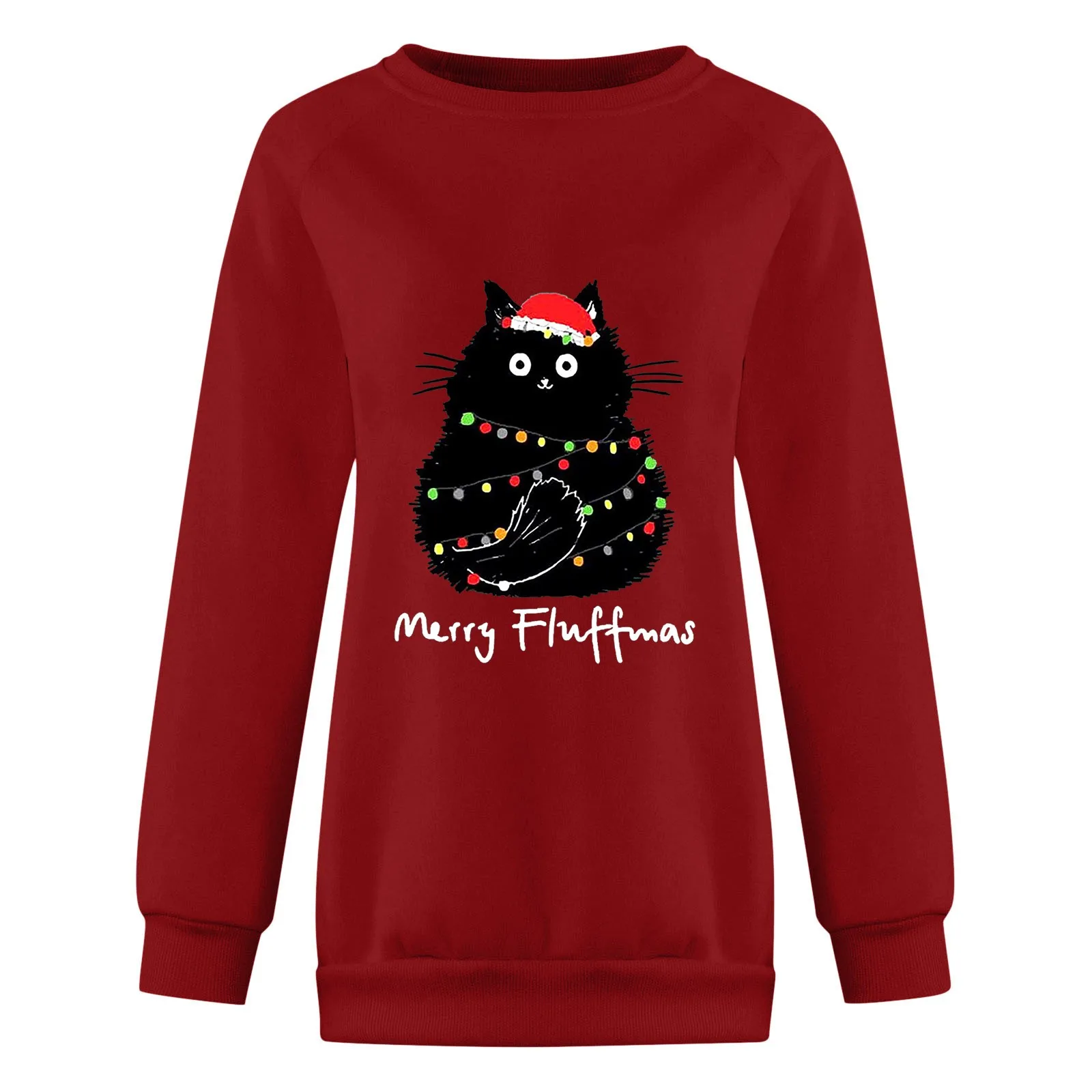 Clothes Merry Christmas Women Clothing Festival Pullover Cartoon Light With Fluffy Cat Cartoon Sweet Female Graphic Sweatshirts