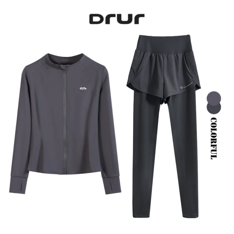 

DRUR Women's Autumn Winter Yoga Set 2 Piece Running Gym Clothes Sport Outfit Breathable Fitness Jacket Leggings Workout Suit