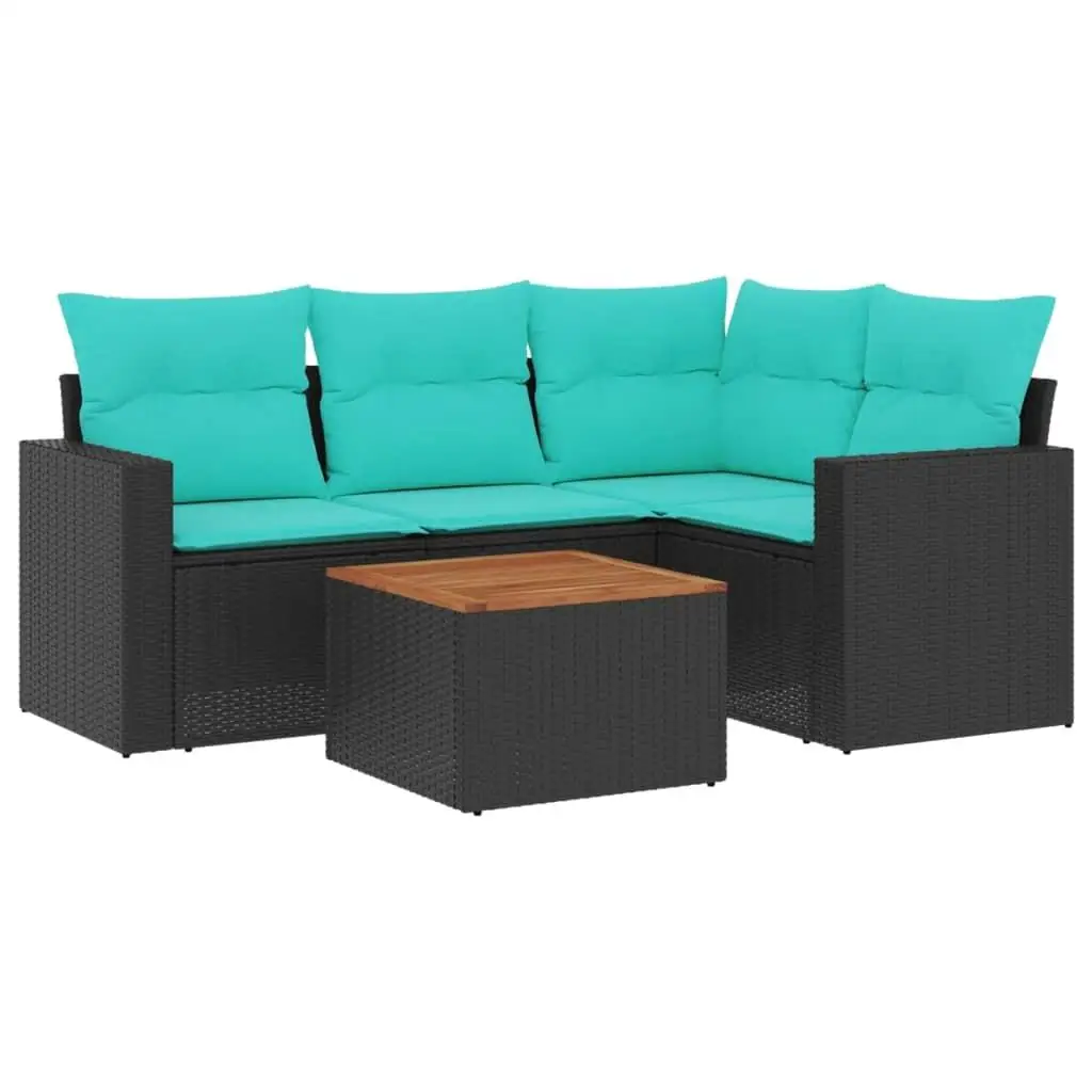 5 Piece Outdoor Patio Sofa Set with Cushions Black Rattan Furniture Garden Seating