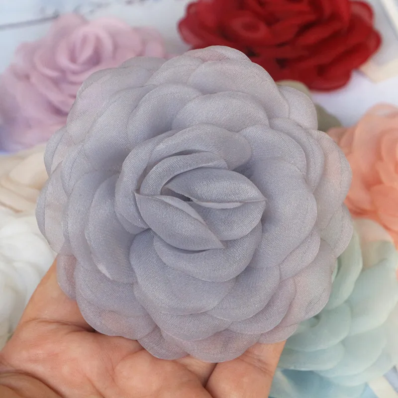 10 teile/los 8cm handgemachte 3d Organza Chiffon Stoff künstliche gefälschte Rose Blume Hochzeits kleid Hüte Stirnband Brosche DIY Wohnkultur – Detail 7