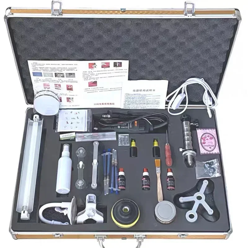 

Car Front Windshield Repair Kit Car Glass Crack Repair Professional Accessories Toolbox, Stainless Steel Vacuum Pump T