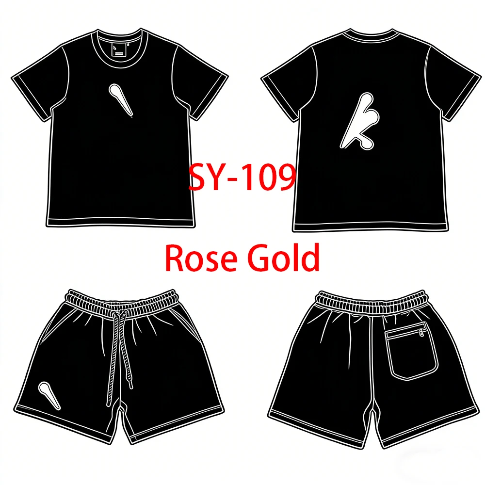

SY-109 Short Tracksuit Jogging Streetwear T-Shirt and Trousers Spring Clothing Men's Summer Black Rose Gold Border Printed Set
