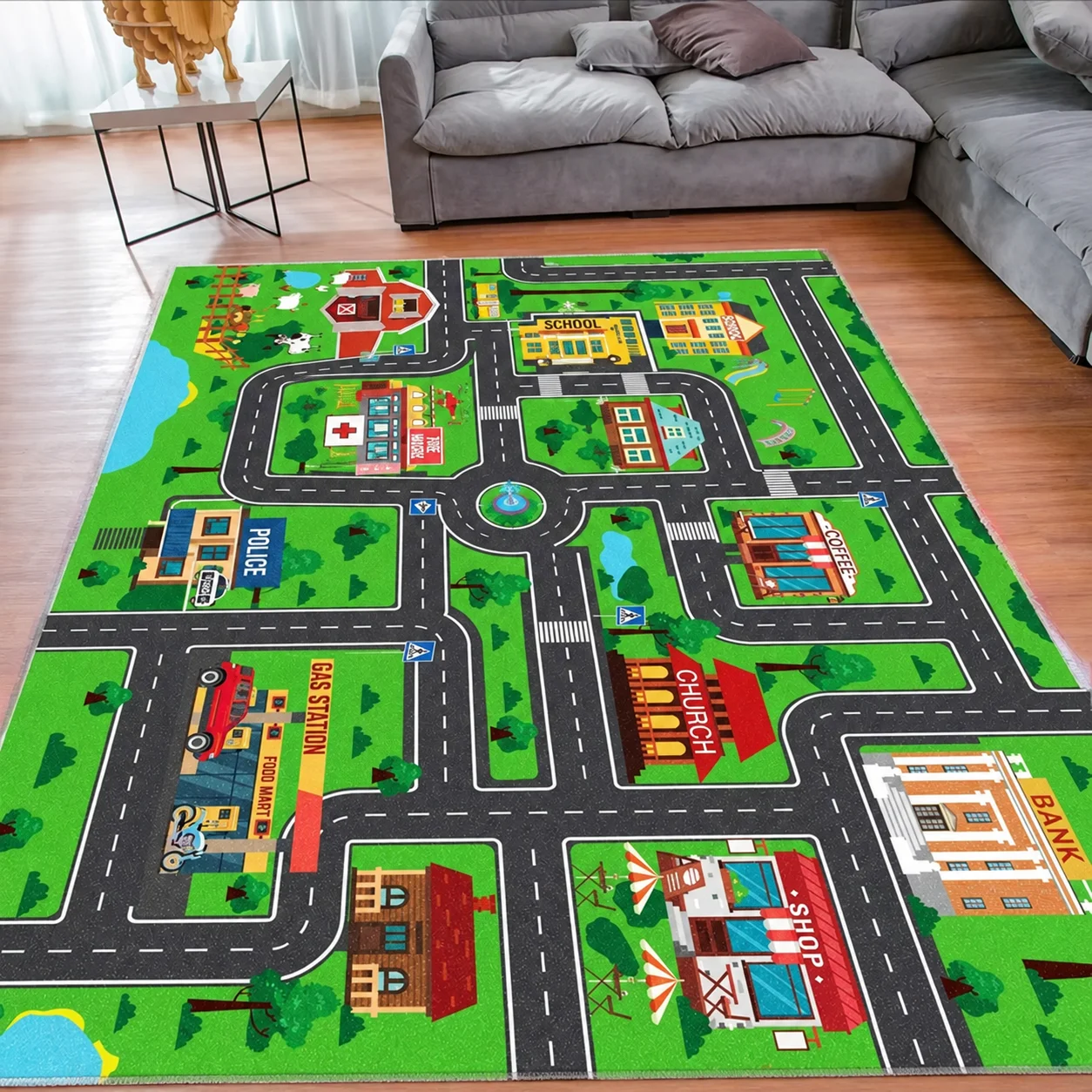 Playful City Traffic Route Carpet Tech Fabric Diatom Mud Interactive Toy Car Play Mat Living Room Bedroom Playroom Classroom Floor Rug Parent Child Activity Area Educational Road Map Home Decor Christmas Gift Nursery Mat Traffic Theme Room Decoration