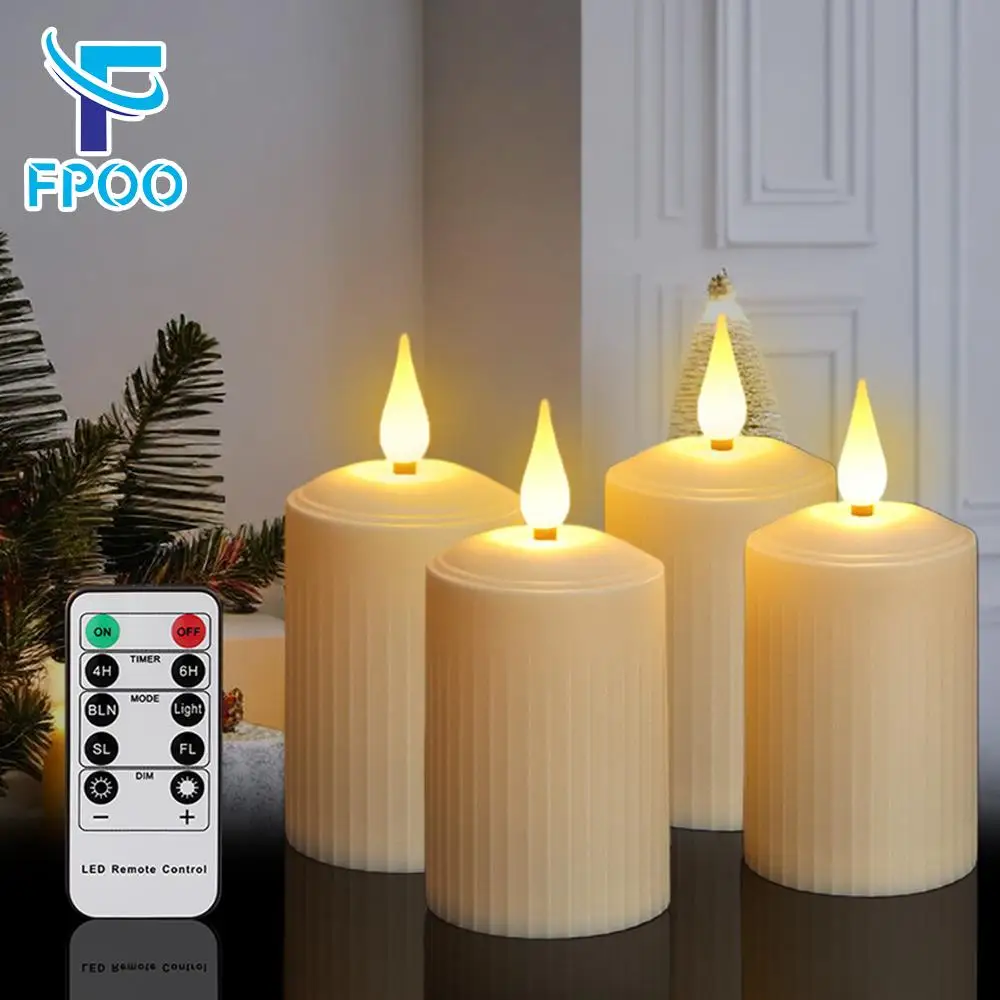 

FPOO 4pcs LED Candles Flameless Tea Light Flickering Timed Remote wedding Candle Battery Operated Home Decoration Candles Ivory