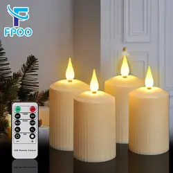 FPOO 4pcs LED Candles Flameless Tea Light Flickering Timed Remote wedding Candle Battery Operated Home Decoration Candles Ivory