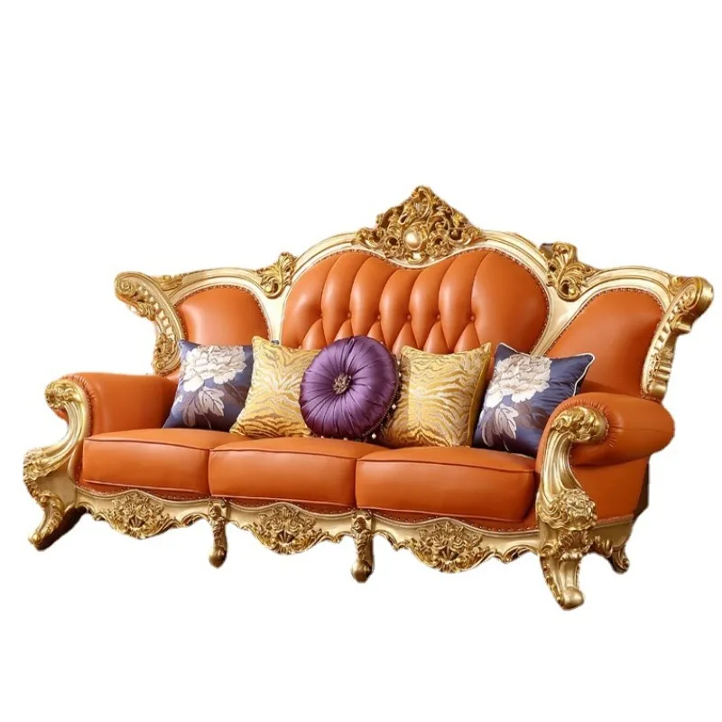 European whole house set leather sofa combination, living room villa luxury new model