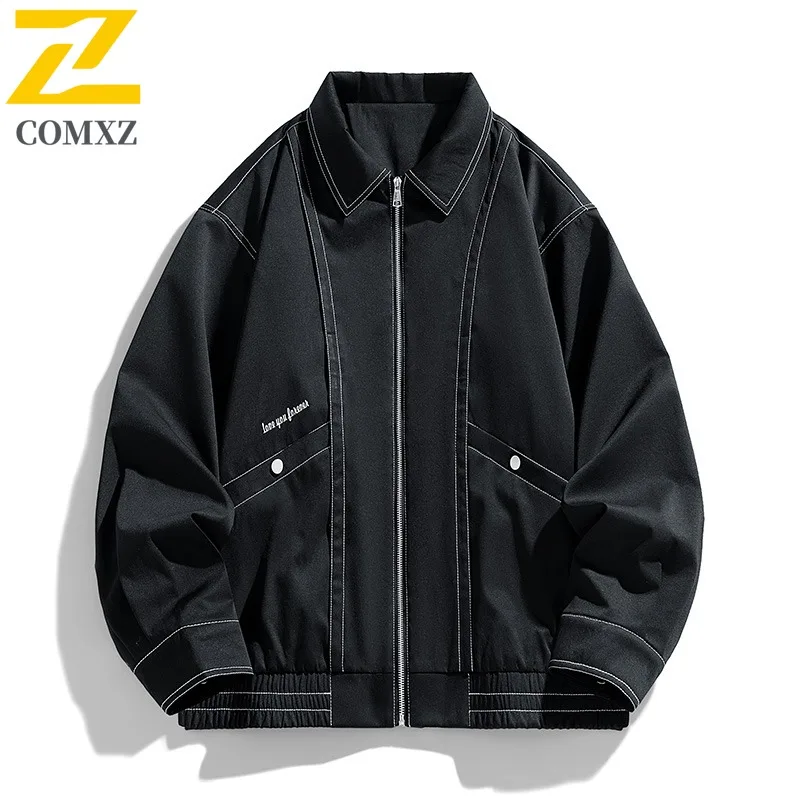 COMXZ Breathable Trench Coat Minimalist Turndown Collar Loose Korean Outdoor Camping Cycling Biker Jacket Travel Men Jackets
