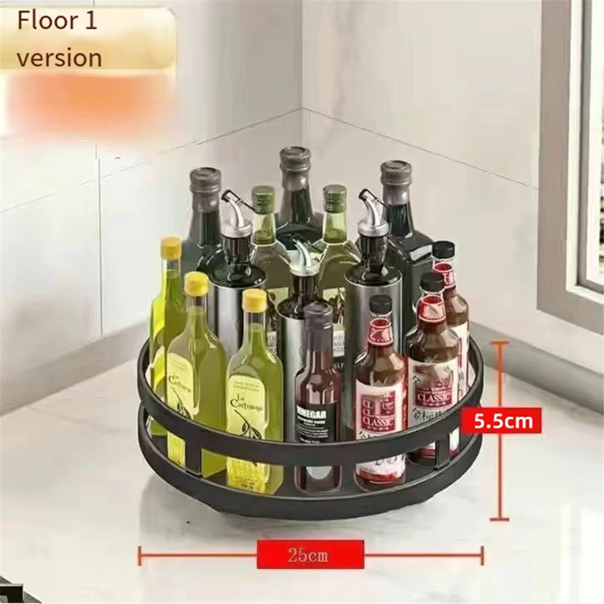 360-Degree Rotating Seasoning Rack Non-Slip Carbon Steel Storage Tray for Storage Tank Seasoning Kitchen Parts B