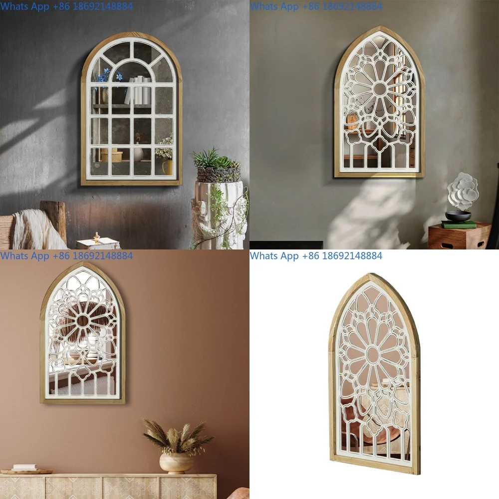 

Gothic Style Rose Window Carved Mirror for Living Room Bedroom Entryway Study Wall Decor
