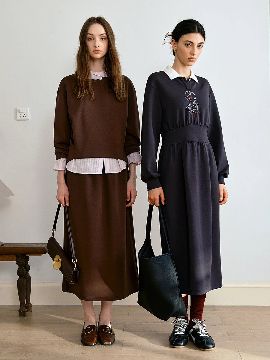 

OLrain повседневный комплект из 2 предметов с юбкой для женщин, пуловер 2025, толстовка, вязаная юбка, костюм, женский осенний вязаный крючком комплект M57QE000022