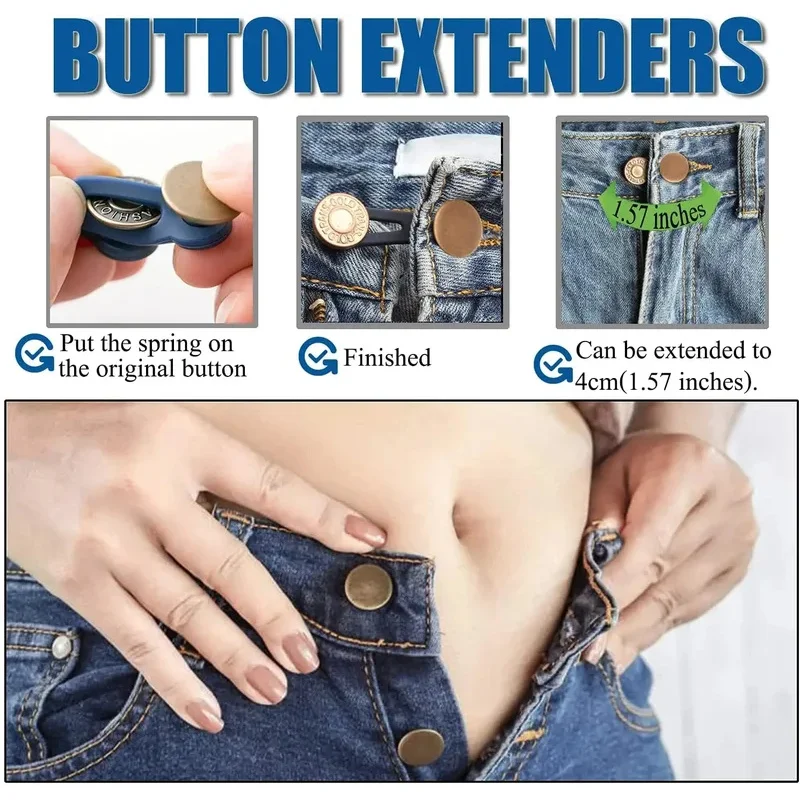3/6/9pcs Jeans And Pants Button Extenders Universal Wait Expanander For Women And Men Instant Band Extension Solution