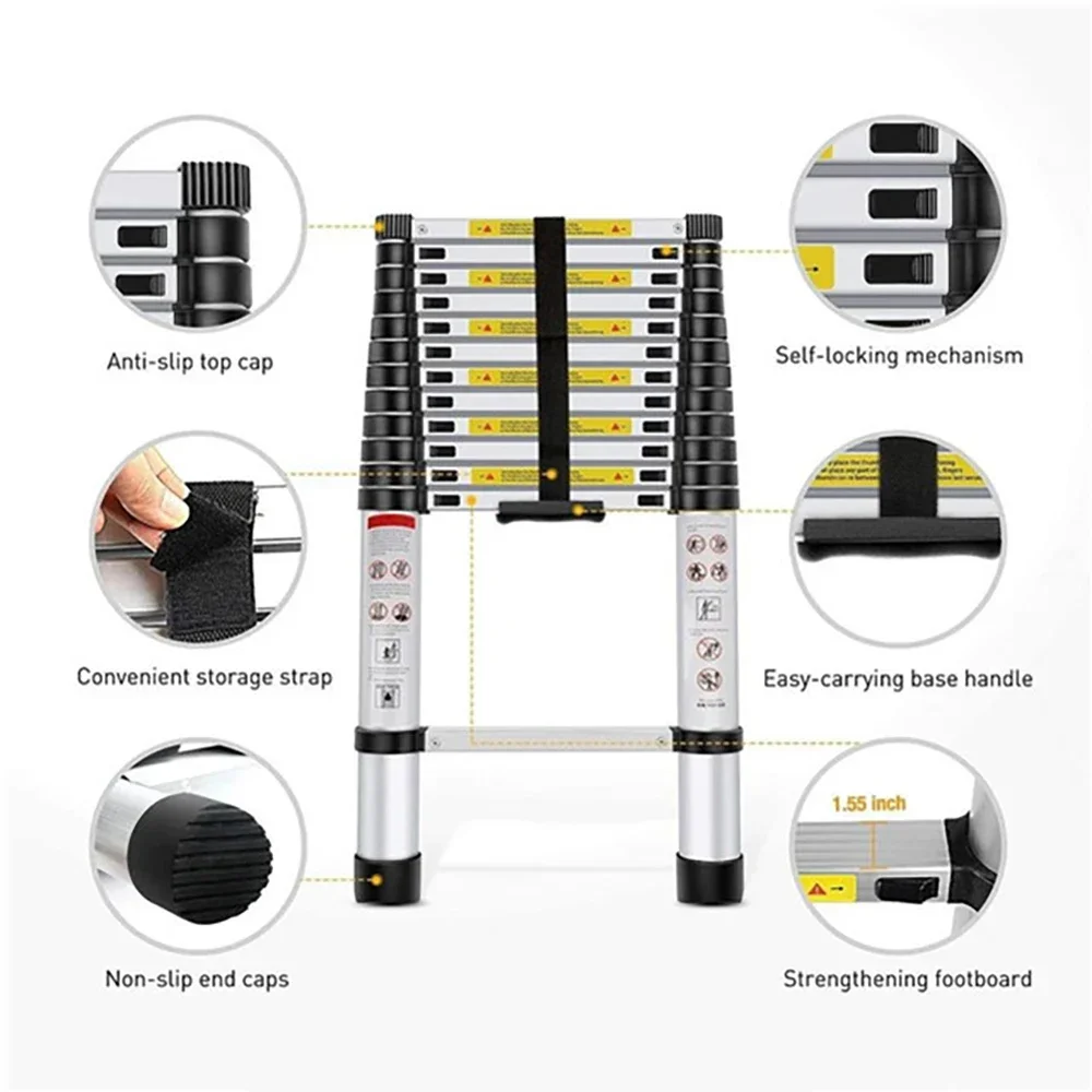 1.4m Thickened Multifunctional Telescopic Ladder Portable Home Aluminum Alloy Engineering Ladder Outdoor Lifting Bamboo Ladder