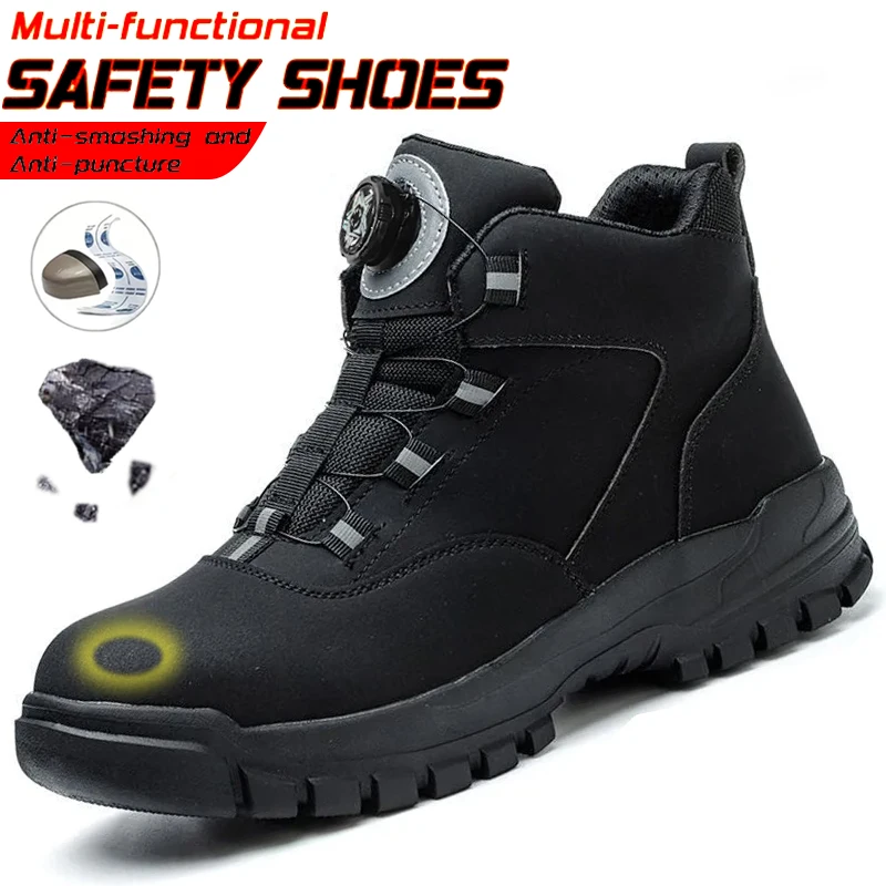 Men Construction Mining Boots Rotating Button New Safety Shoes Men Anti-Smash Anti-Puncture Work Shoes Fashion Men Sport Shoes