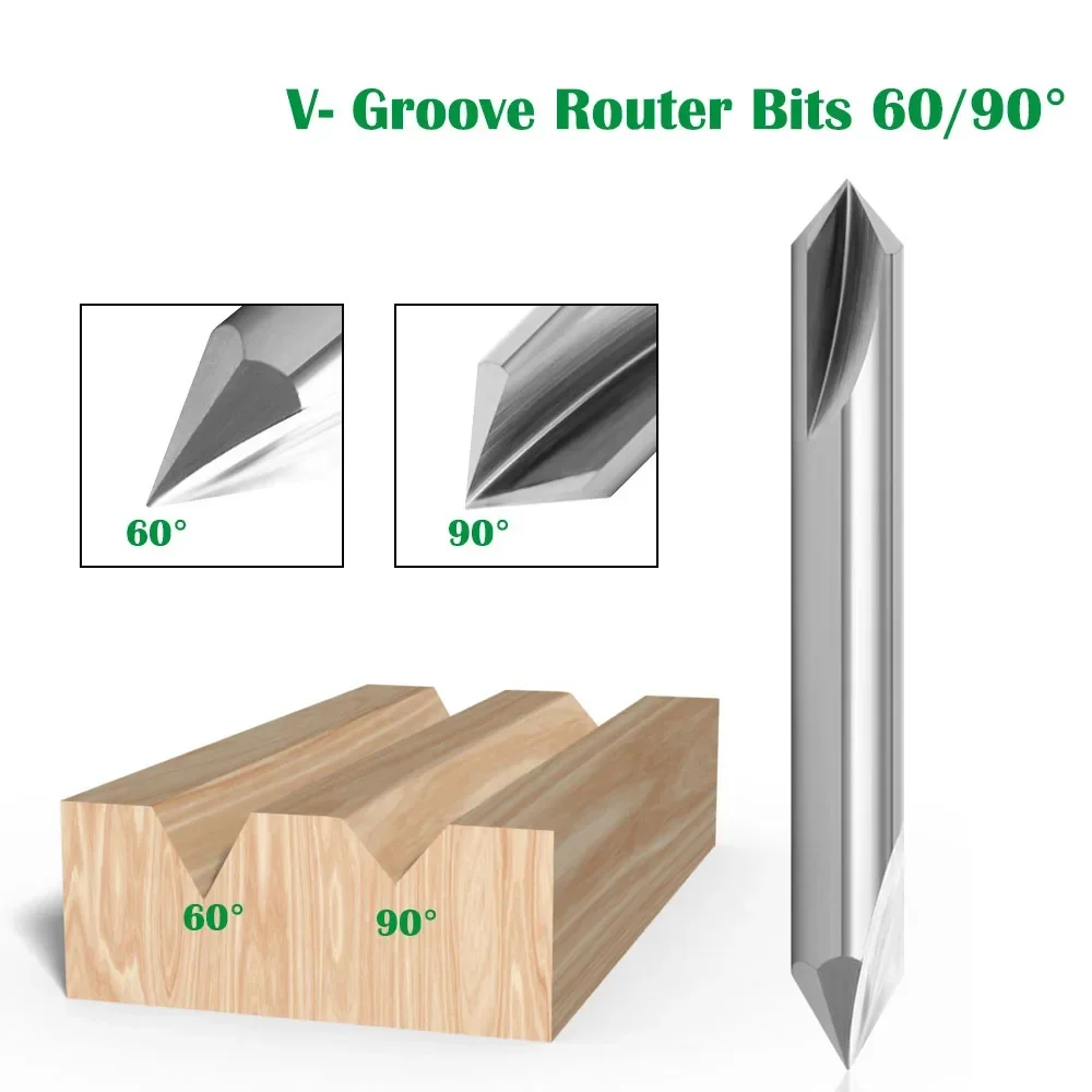 6.35mm Shank Integral Carbide CNC Router Bit Double Head Pointed Drill 60 ° 90 ° Woodworking Slotting Tool V-type Milling Cutter