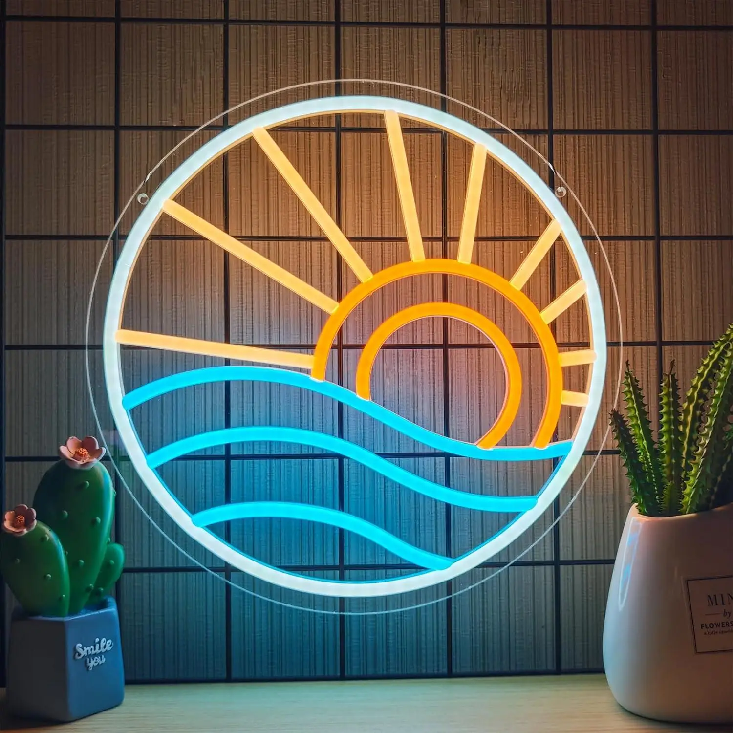 

Sunset Neon Sign Dimmable Palm Tree Beach Neon Lights Sign for Party Bar Restaurant Tropical Beach Bedroom Decor Gifts for Kids