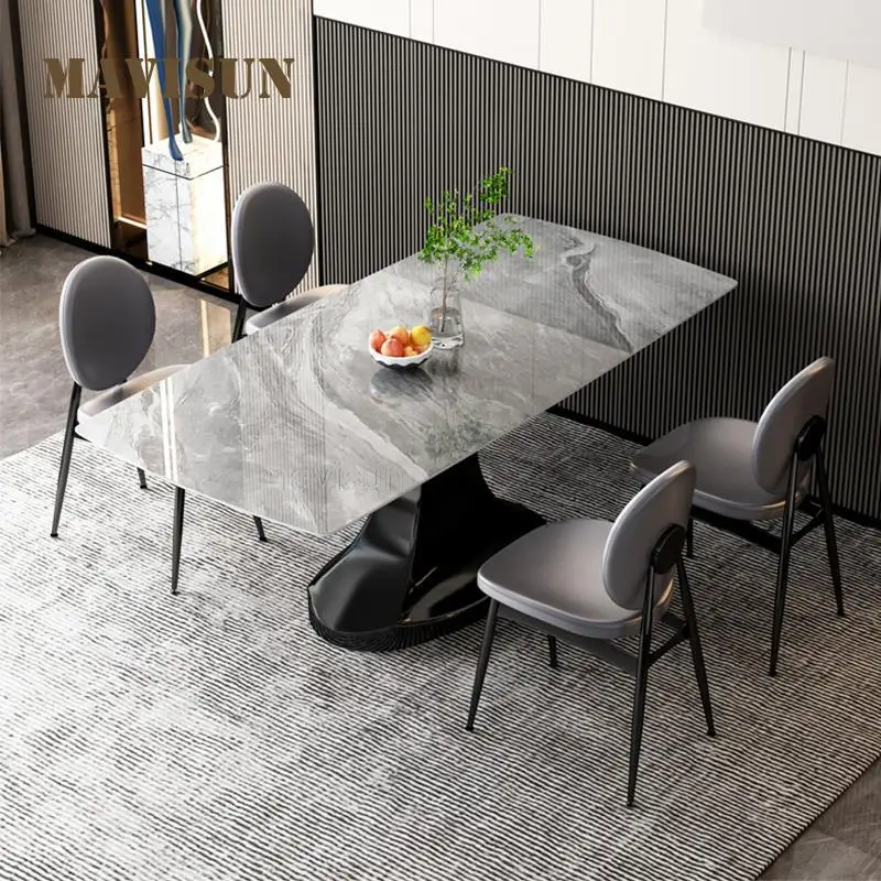 European Style Light Luxury Rock Board Breakfast Table And Chair Combination Italian Style Exotic accessories Kitchen Apartment