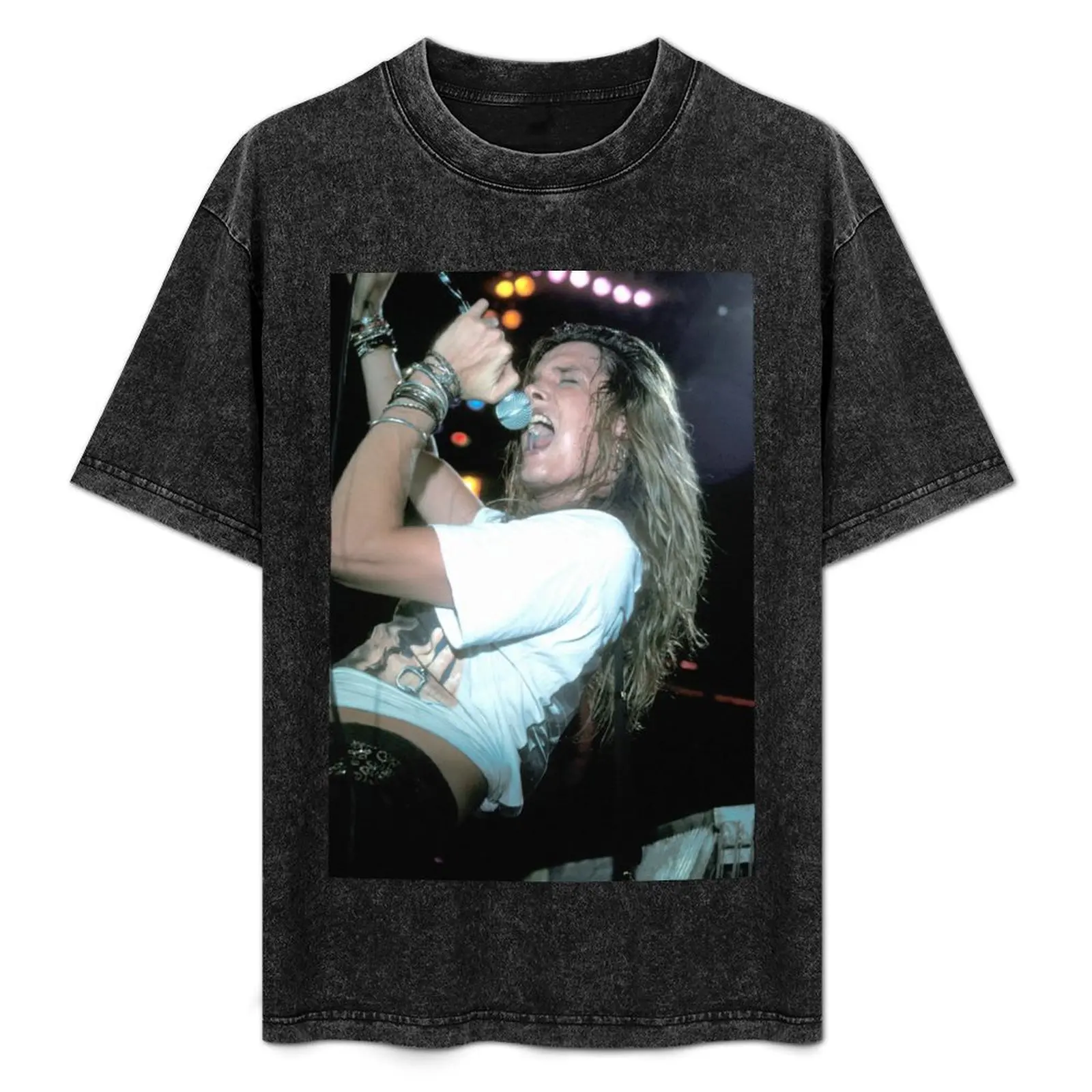 Camiseta con fotografía de Sebastian Bach Skid Row, camiseta informal holgada de manga corta