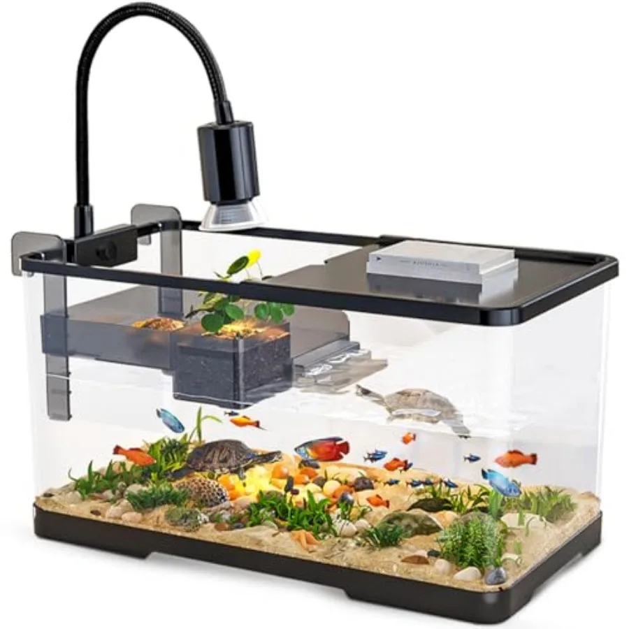 

Tank + Light + Filter + Filter Balls Turtle Tank Kit, Turtle Tank Starter Kit, Bottom Drainage, Multi-Function Areas for Turtle