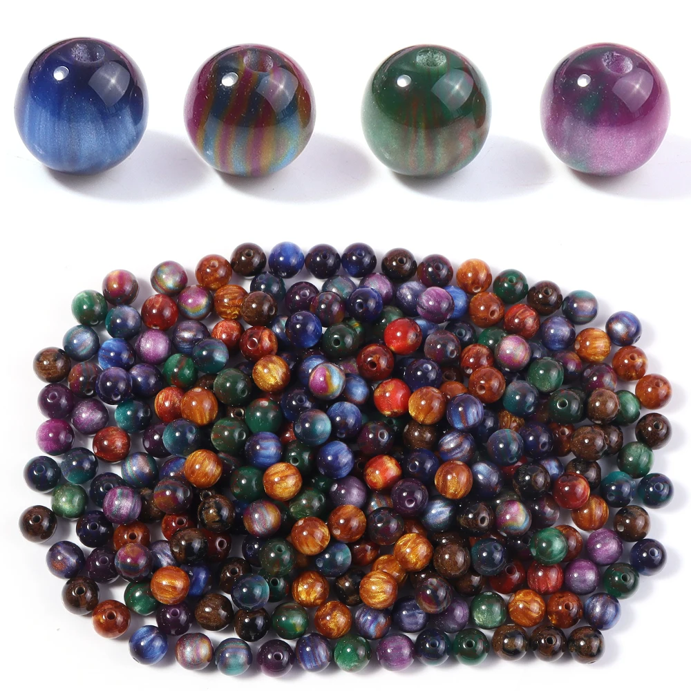 50 Stück 8mm Dunkle Farbe Imitation Katzenauge Harzperlen Glitzer Sternenhimmel Runde Lose Perlen für Schmuckherstellung DIY Armbänder Halskette – Detail 5