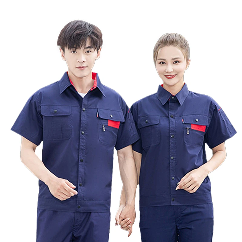 

Mens Womens Mechanic Auto Repairman Work Jacket Summertime Short Sleeve Sets Worker Uniform Factory Workshop Welding Clothes