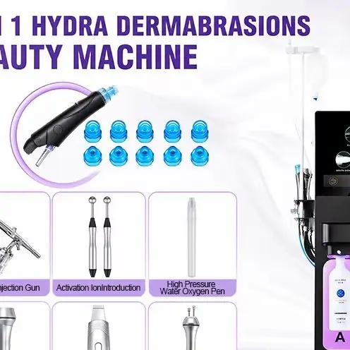Multifunctional 9-in-1 Hydra Dermabrasion Machine Cold Hot Hammer Oxygen Spray Deep Cleansing Face Lifting Salon Beauty Device