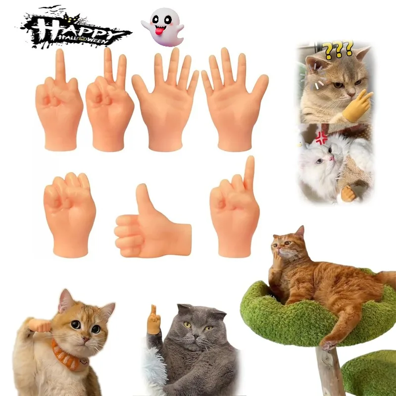 7 unids/set Mini manos para gatos manos pequeñas para gatos marionetas de dedo de goma suave cruzadas para gatos perros accesorios de fiesta de Halloween
