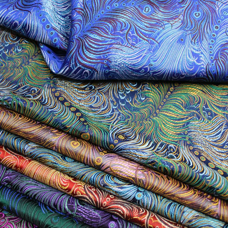 

50x75cm Peacock Feather Jacquard Brocade Fabric Chinese Ethnic Style Smoothy Cloth for DIY Dress Mongolian Robe Silk Fabric