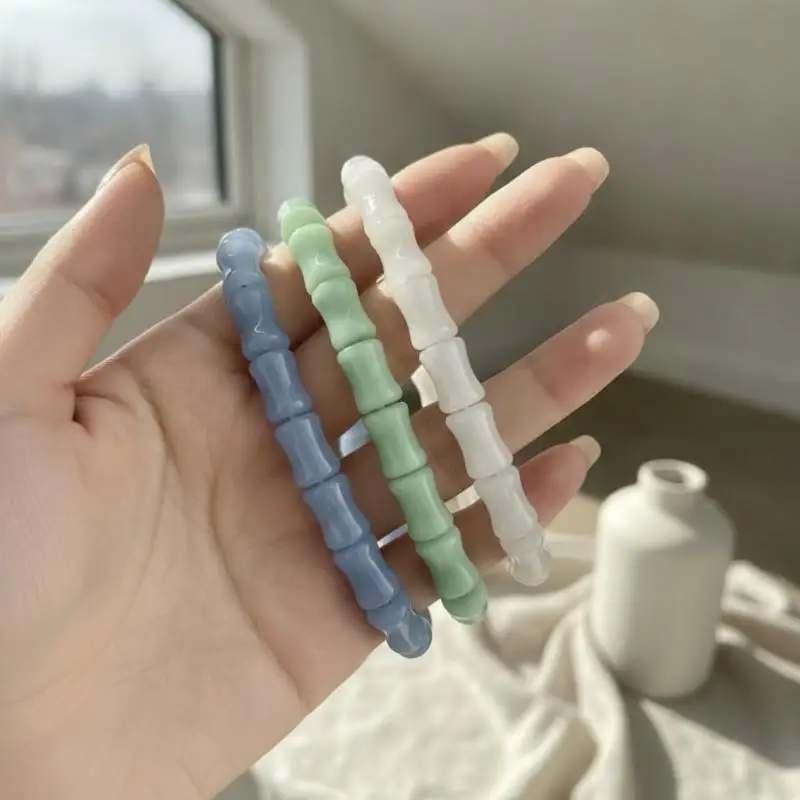 Imitation Jade Bamboo Shape Beaded Bracelet Stress Relief Healing Jewelry Comfort Fit for Women Outdoor Camping Hiking Wear