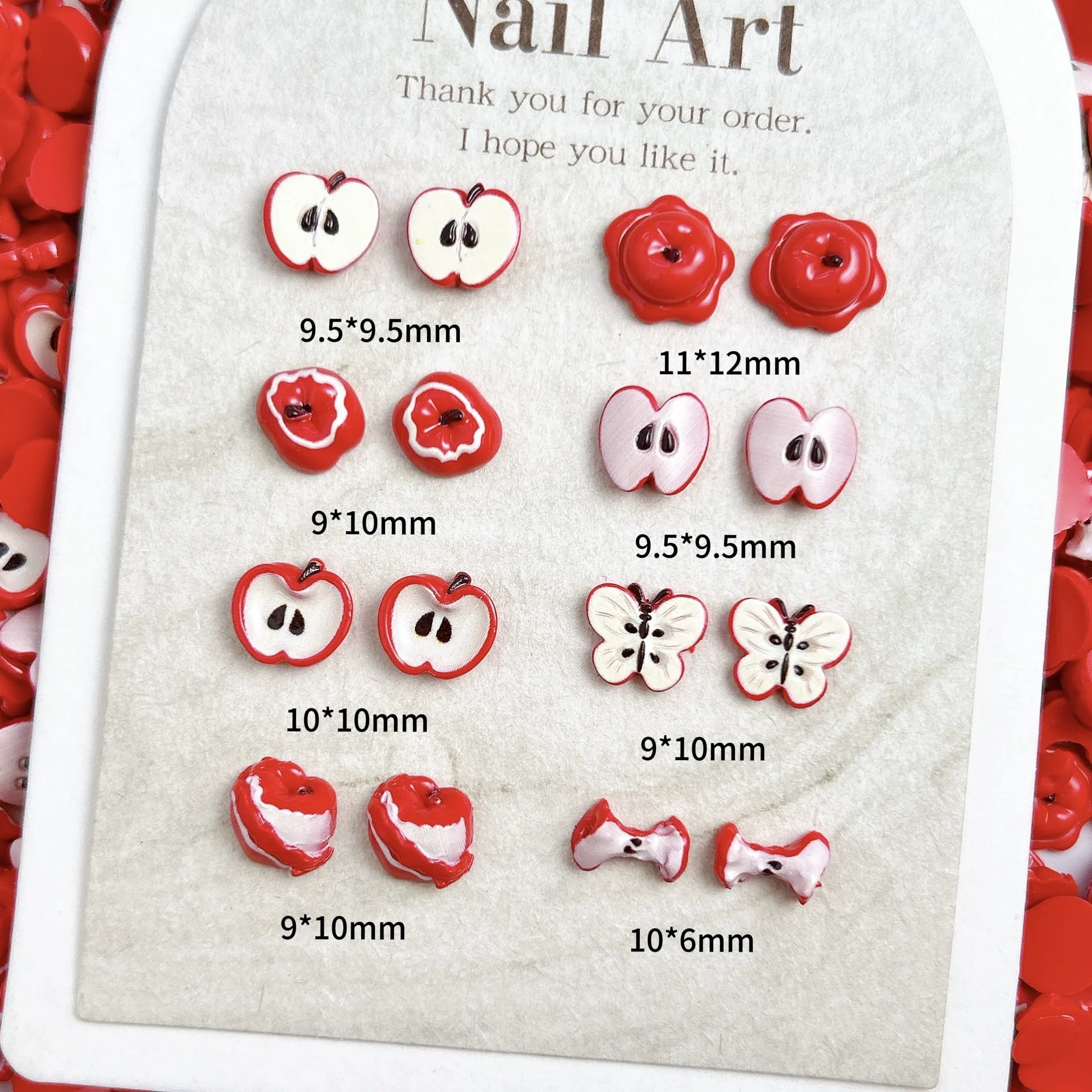 100 Ken Novos acessórios para unhas, fofo e fresco, meia maçã, resina, vento doce, material de uso de unhas