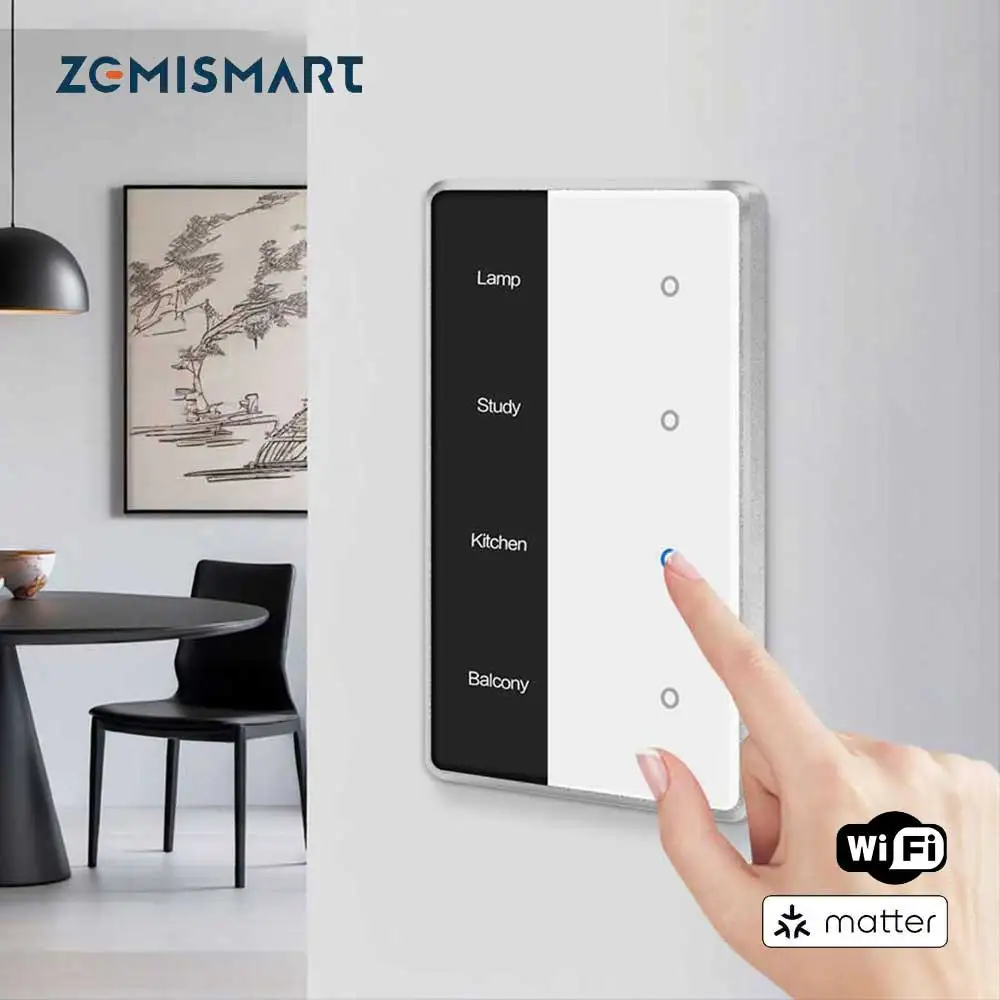 

Zemismart Matter WiFi US DIY переключатель имени с экраном работает с Homekit SmartThings Home Assistant Google Home App