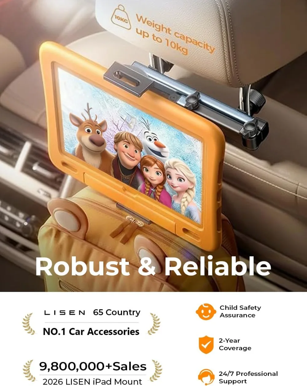 Car Tablet Mount for Back Seat, Road Trip Essentials, iPad Holder for Kids, 4-Axis 360 Adjustable, Sturdy & Safe, Easy Install, Fits Most Headrests - view 2