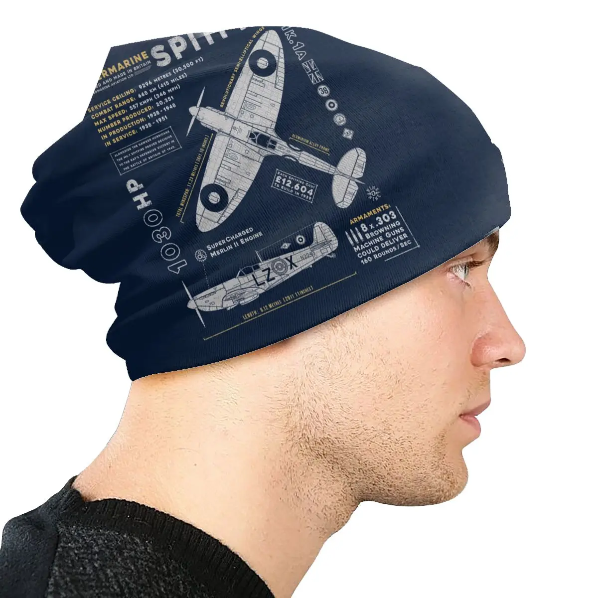 Custom Supermarine Spitfire Bonnet Homme Knitting Hat For Men Warm Winter Fighter Pilot Aircraft Airplane Plane Beanies Caps