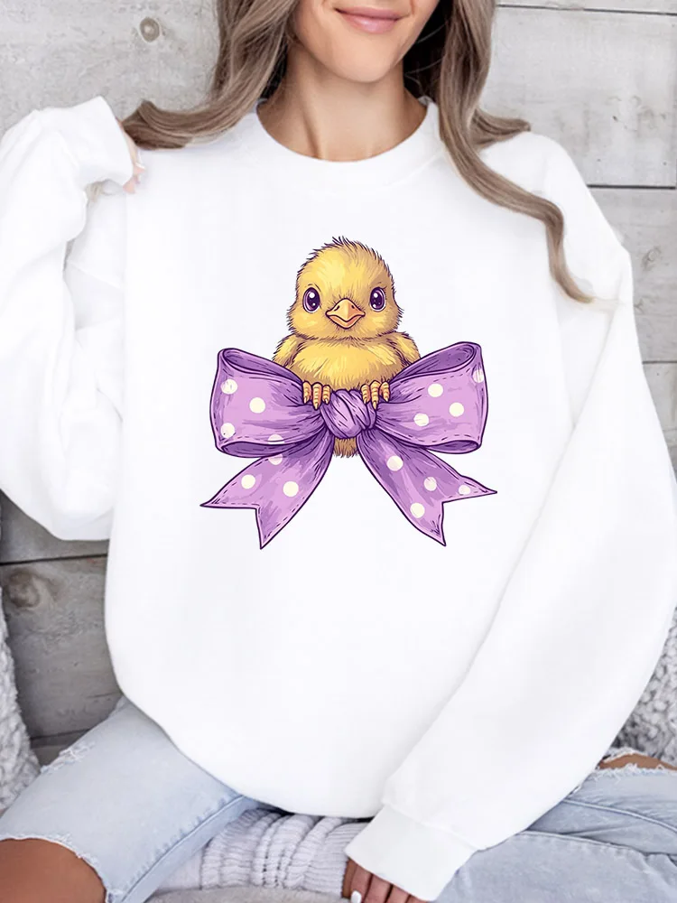 

Женская толстовка Bow and Chick с круглым вырезом, повседневный пуловер с длинными рукавами, свободный крой, для ежедневной носки