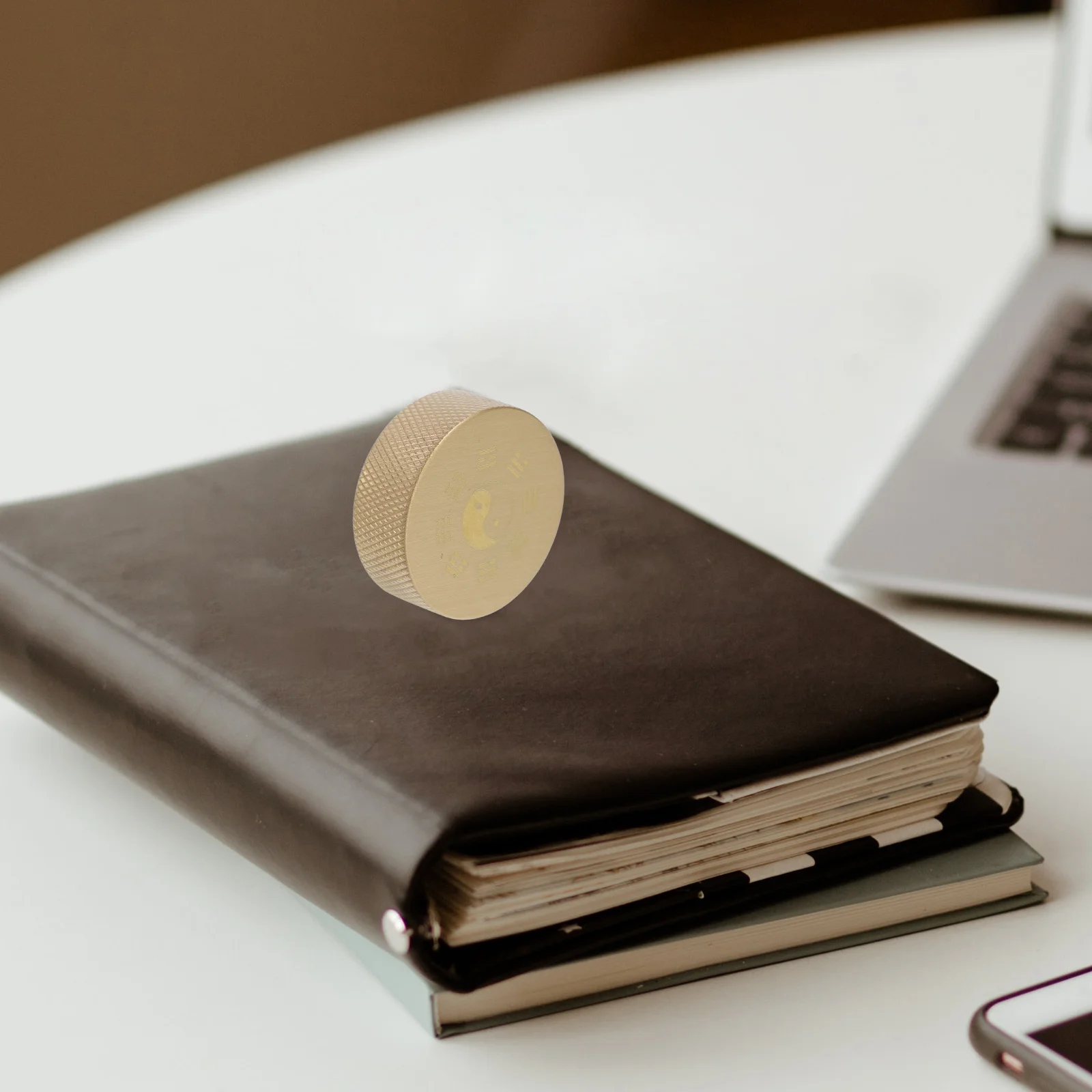 

Round Brass Paperweight Heavy Solid Brass Paper Holder for Writing Desk Chinese Calligraphy Office Supplies Bagua Design