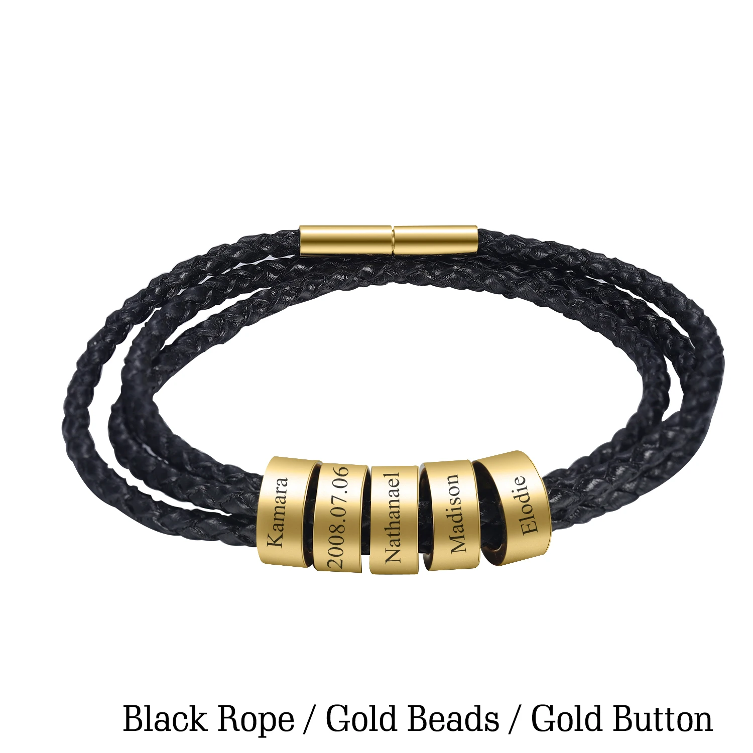 Custom Men's Leather Bracelet with Name Charms