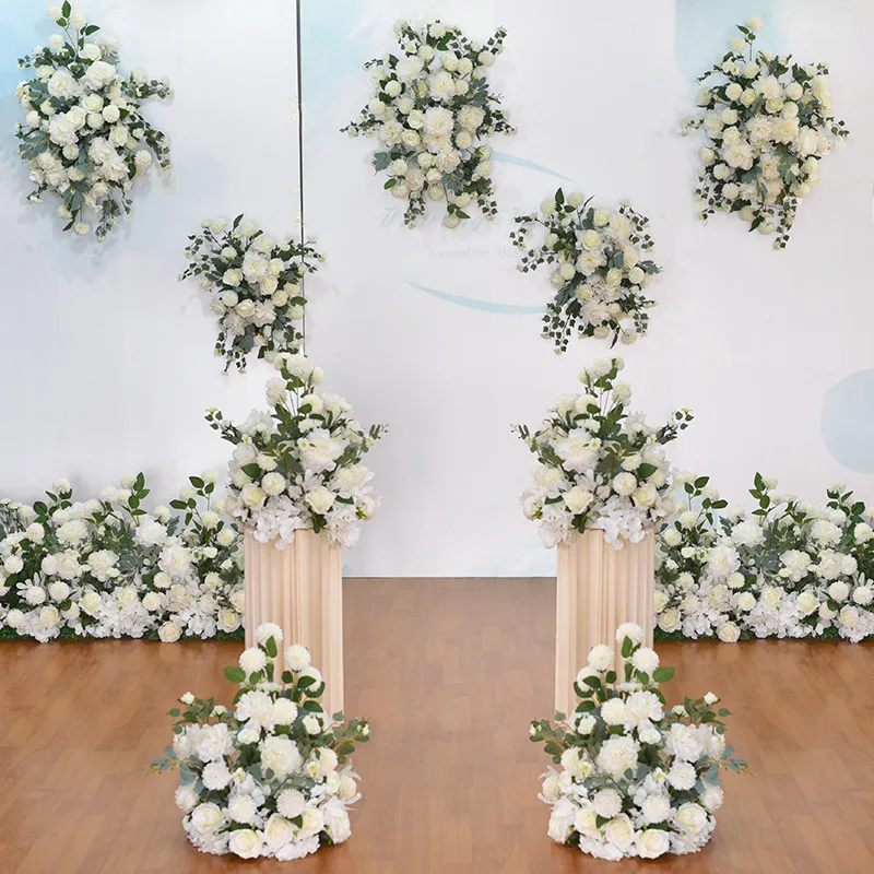 Im Freien weiße künstliche Blume Ball Hochzeit Hintergrund Anordnung Straße führende Blume Ball Wandbehang Blume Reihe Dekoration