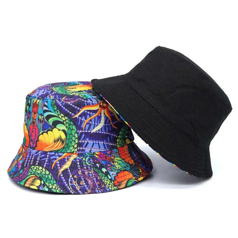 2023 New Strange Graffiti Print Cotton Bucket Hats Men Women Outdoor Summer Sun Panama Hip Hop Beach Fishing Fisherman Hat Man