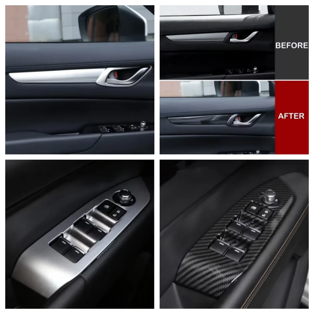 

For Mazda CX-5 CX5 KF CX-8 2017-2024 Carbon Car Inner Door Handle Bowl Cover Trim Inside glass switch Trims Accessories