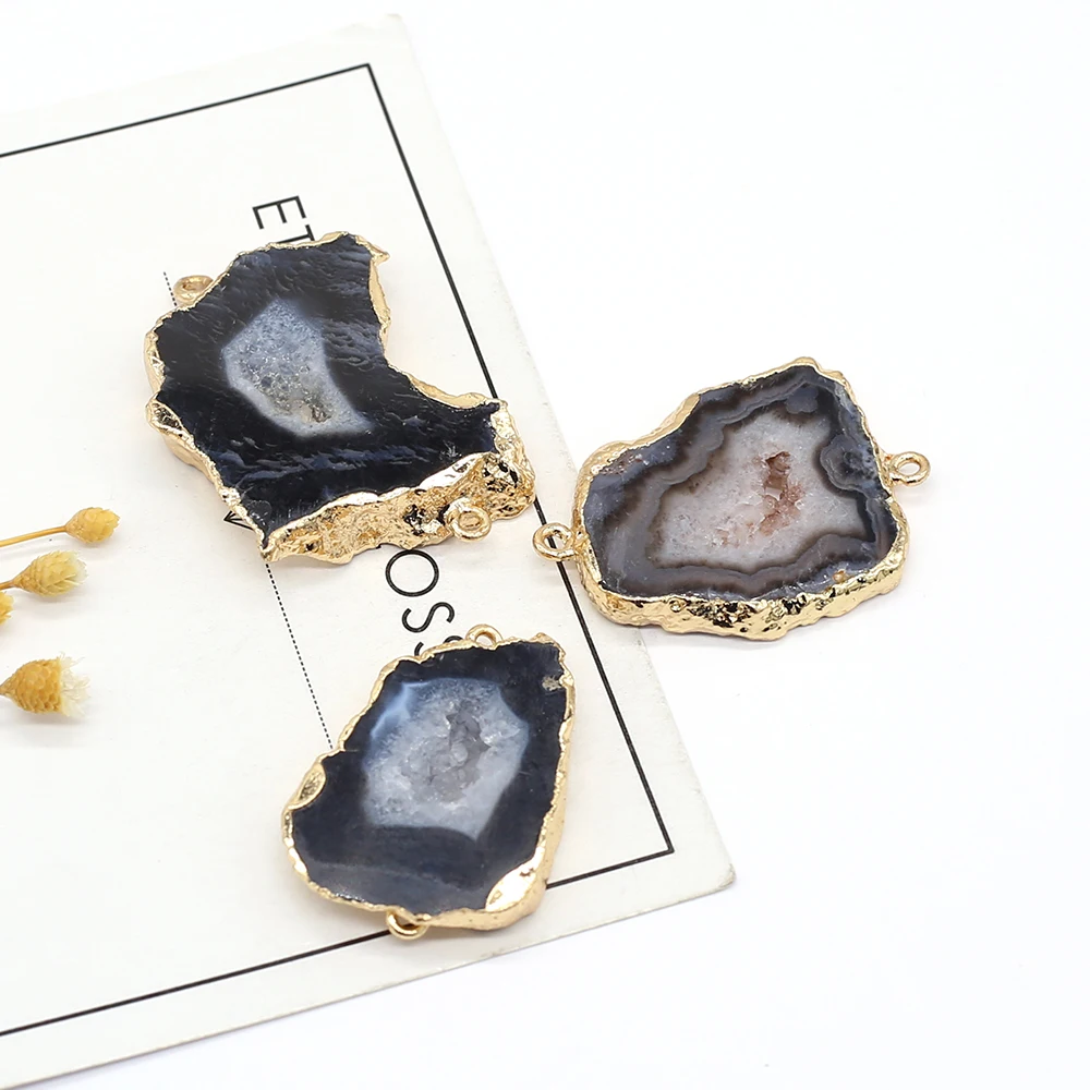 1pc Natural Stone Irregular Shape Druzy Agate Phnom Penh Pendant Connector for Making DIY Bracelet Accessories 20x30-25x35mm