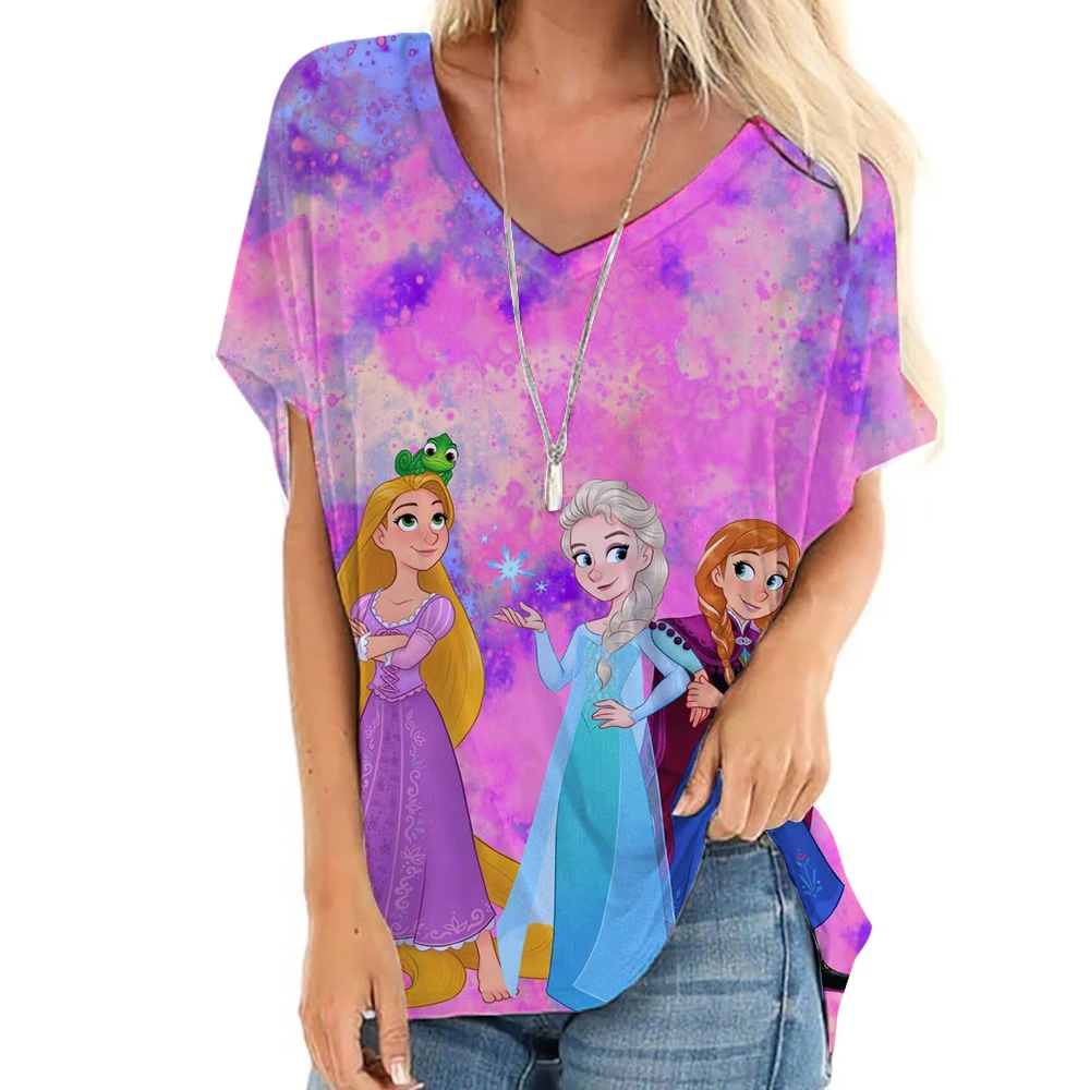 تي شيرت نسائي أنماط أميرات ديزني ملابس علوية على شكل حرف V ملابس نسائية عتيقة جماليات تي شيرت فضفاض كبير الحجم مضحك T Sh