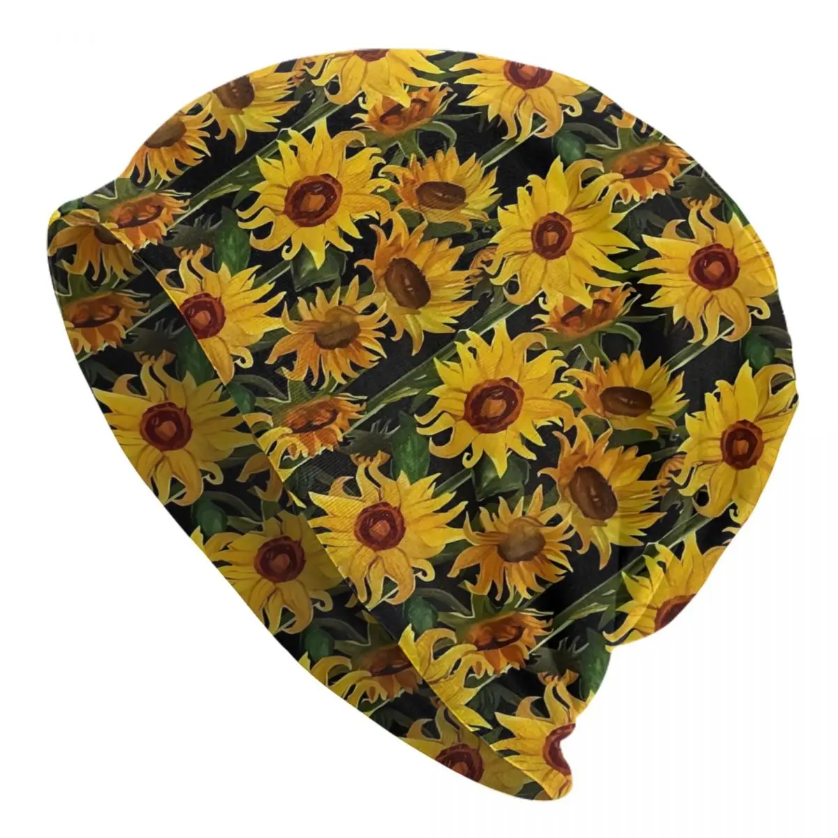 Sunflower Print Beanie Hats Yellow Flowers Vintage Caps Men Women Kpop Skullies Beanies Autumn Winter Design Warm Beanie Hats