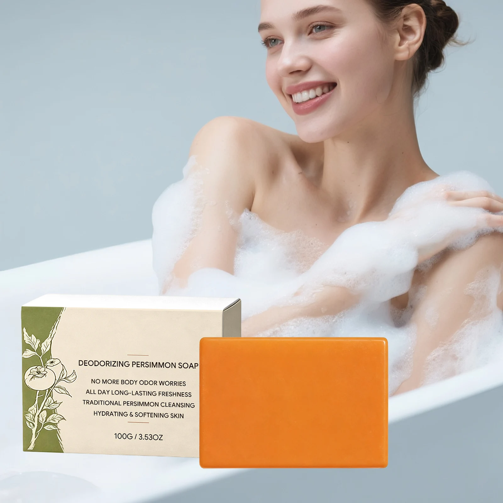Persimmon Soap Bar Japanese Persimmon & Green Tea Extract For Men and Women Gentle on All Skin Types Deodorizing Soap Rose Scent