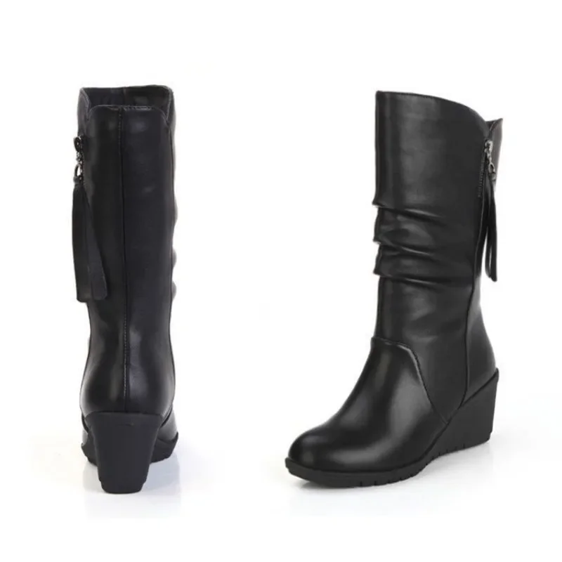 2024 Autumn Winter Anti Slip Slope Heel Women Dance Casual Mid Tube Boot Warm Snow Boot English Chelsea Boot Large Women Shoe