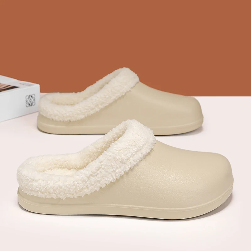 

Autumn and Winter Short Plush Flat Bottom Wear Casual Solid Color Leather Couple Style Warm Comfortable and Silent Slippers