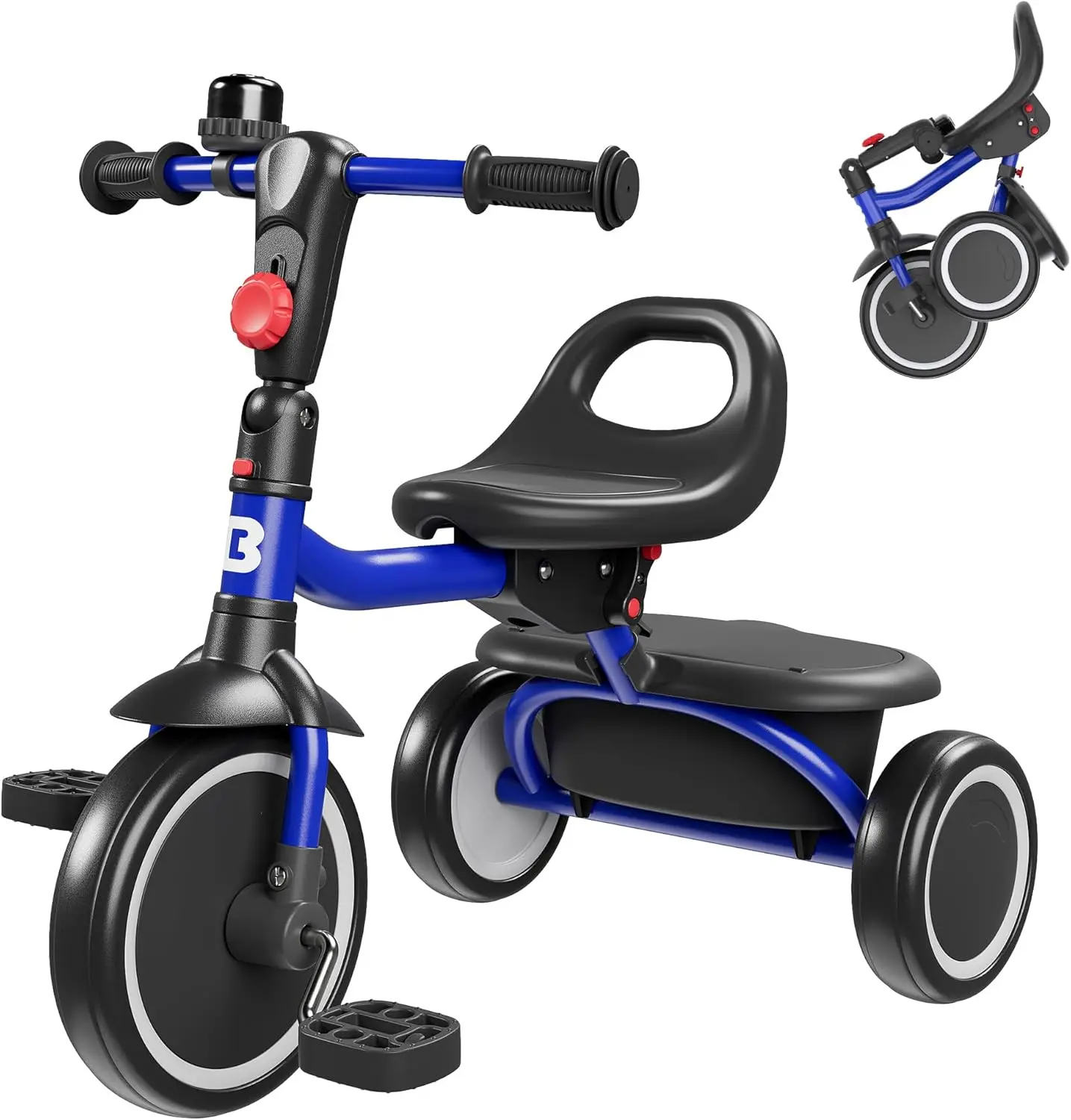 Toddler Tricycle with Bell for Kids Age 18 Months to 5 Years, Blue Trike Toy Gift for Boys and Girls