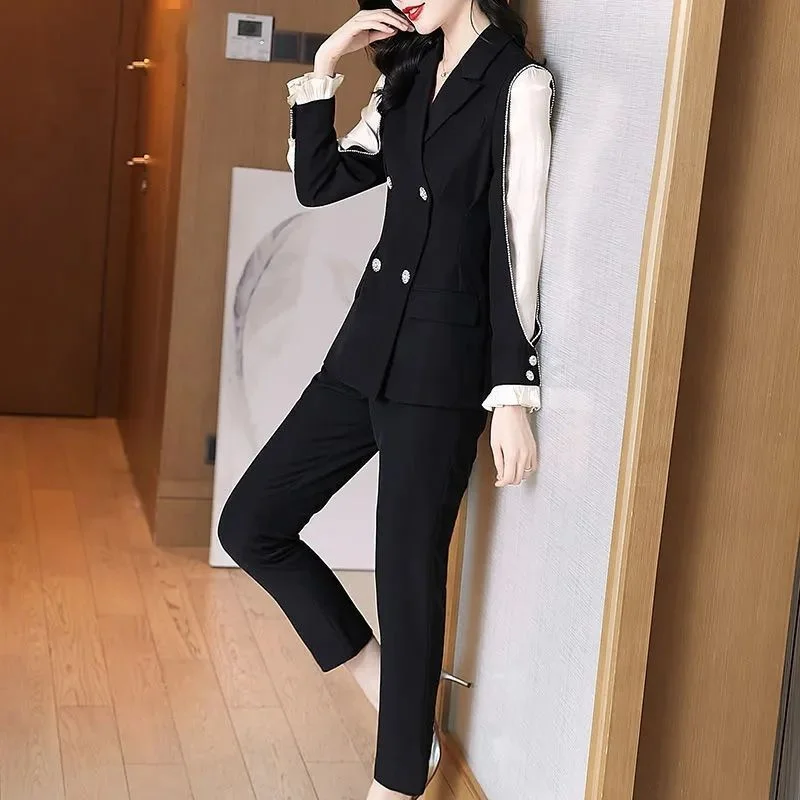 

2023 Spring and Autumn New Women's Foreign Style Fashionable Fashion Light Ripe Wind Leisure Suit Pants Two-Piece Suit Female X4